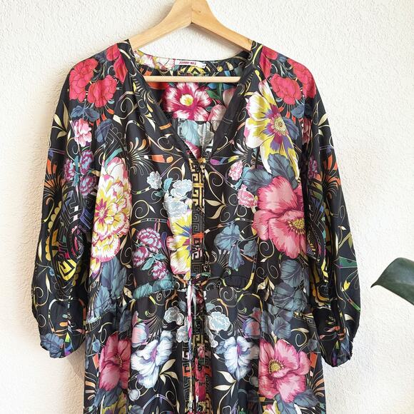 Johnny Was Peace Esmerelda 100% Silk Maxi Dress Large Floral Boho Hippie Peasant - Picture 2 of 10